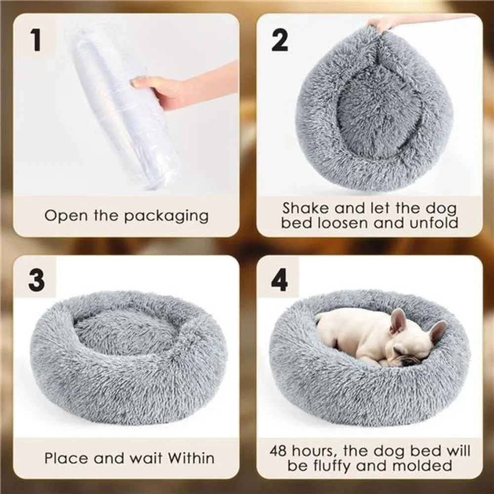 Dog & Cat Bed for Indoor Cats, 20in Calming Donut Bed for Puppy